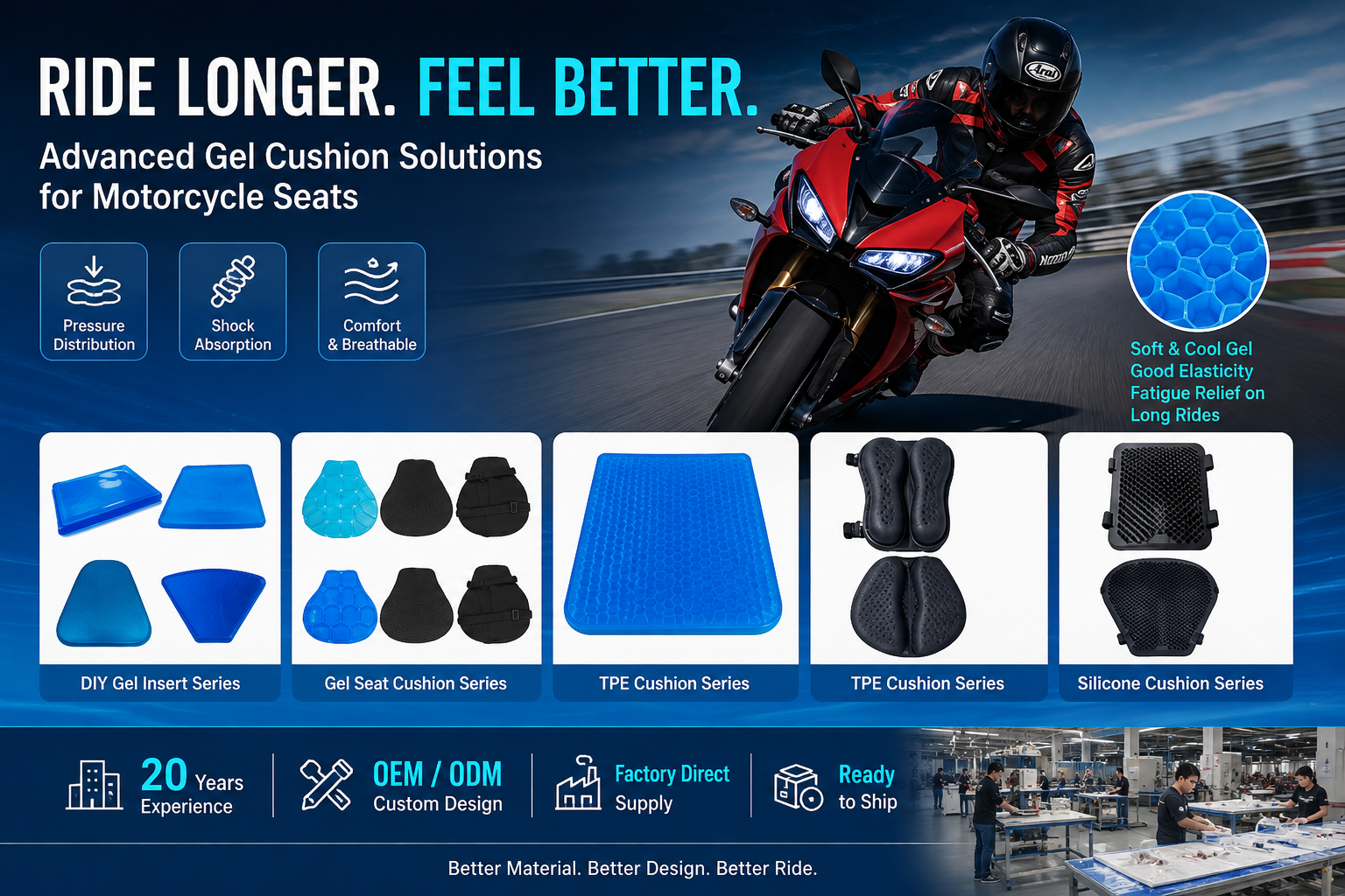 Motorcycle gel seat cushions